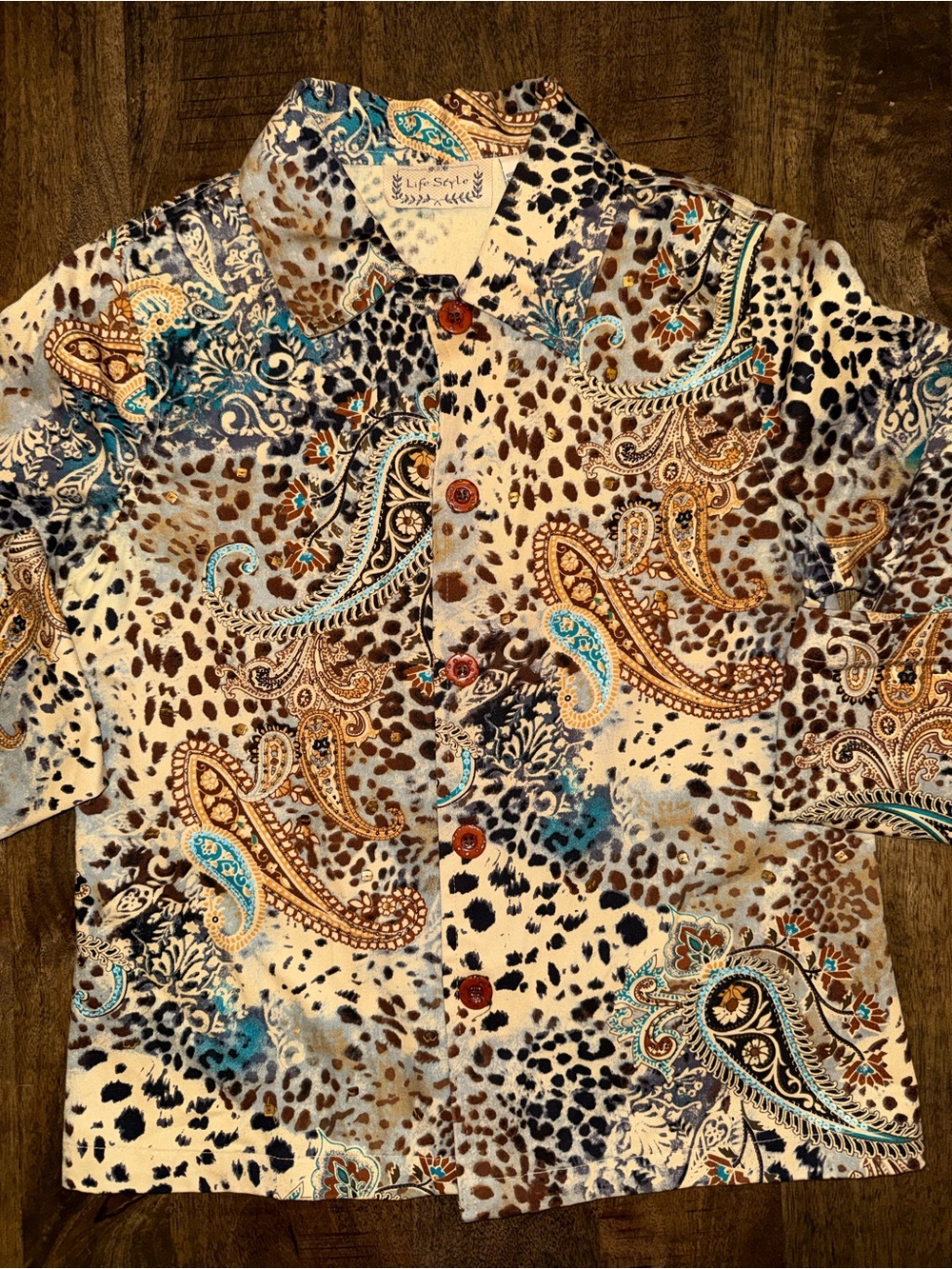 Women’s Cream Paisley & Leopard Print Blazer Jacket with Turquoise Accents